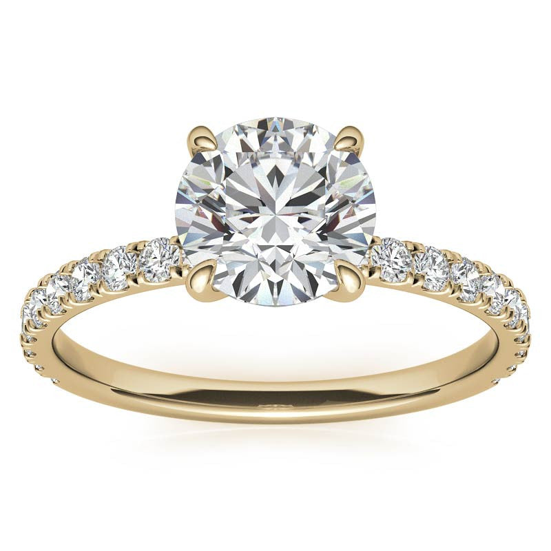 Petite Round U-Prong Moissanite Engagement Ring with Hidden Halo