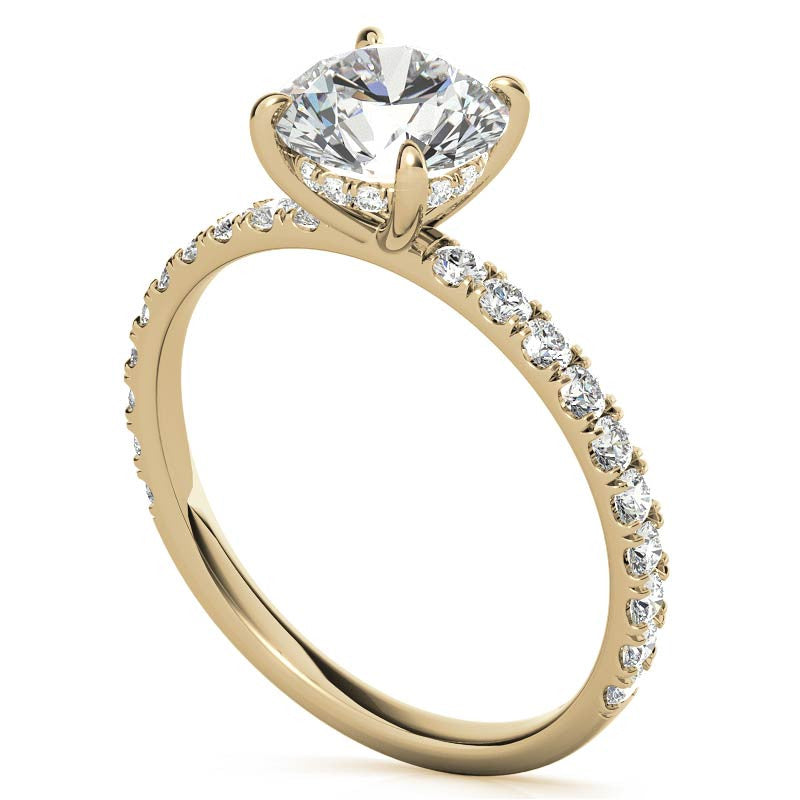 Petite Round U-Prong Moissanite Engagement Ring with Hidden Halo