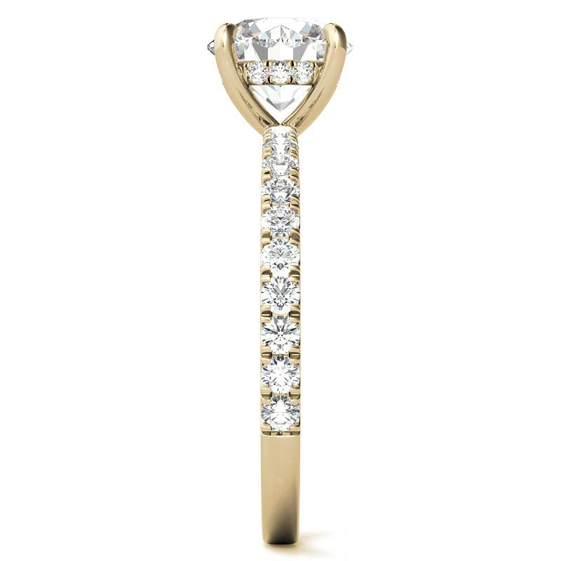Petite Round U-Prong Moissanite Engagement Ring with Hidden Halo