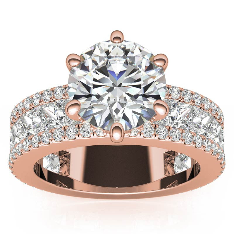 Round and Princess cut Moissanite Engagement Ring with Hidden Halo