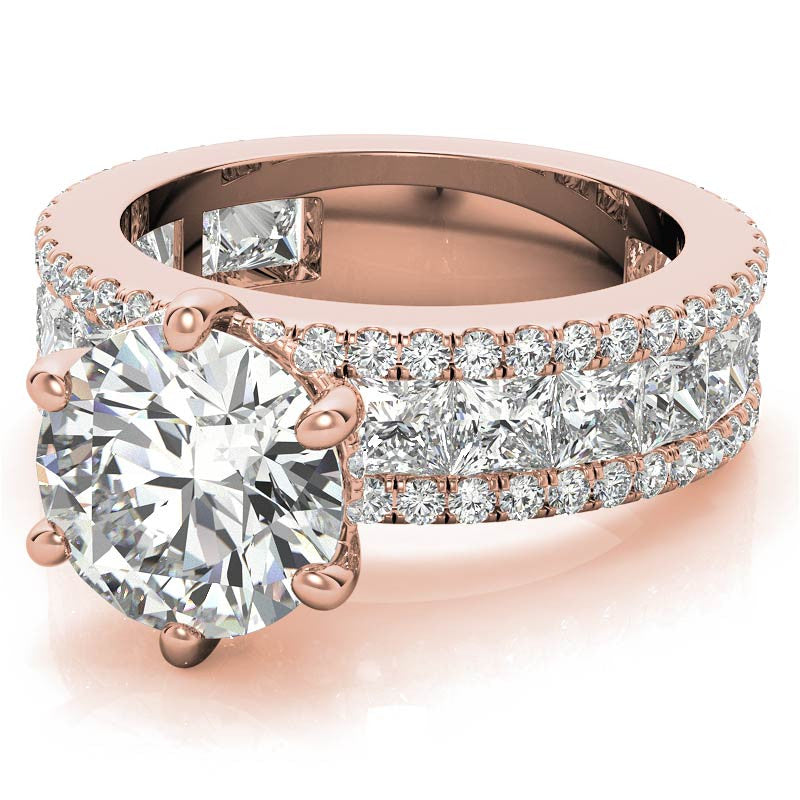 Round and Princess cut Moissanite Engagement Ring with Hidden Halo