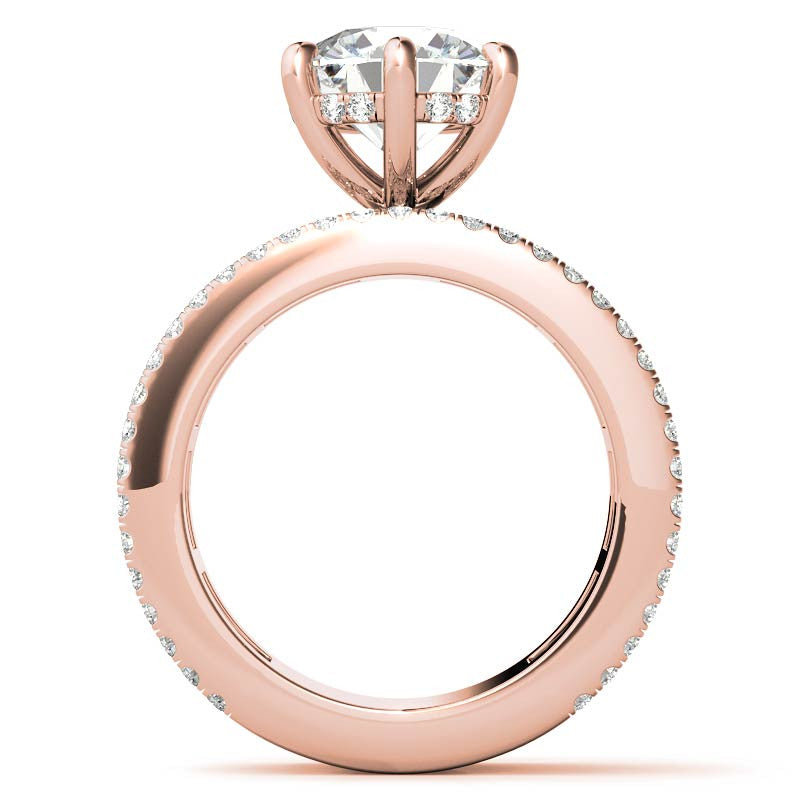 Round and Princess cut Moissanite Engagement Ring with Hidden Halo