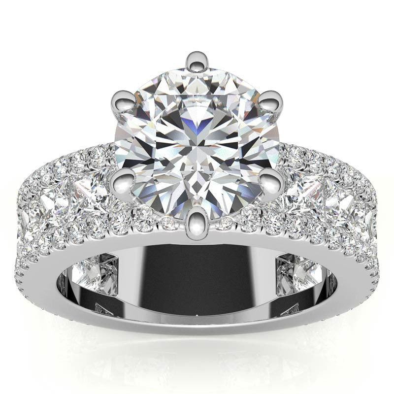 Round and Princess cut Moissanite Engagement Ring with Hidden Halo