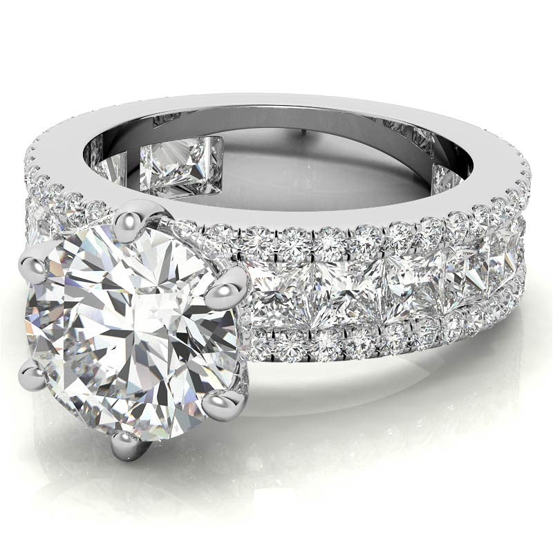 Round and Princess cut Moissanite Engagement Ring with Hidden Halo