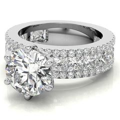 Round and Princess cut Moissanite Engagement Ring with Hidden Halo