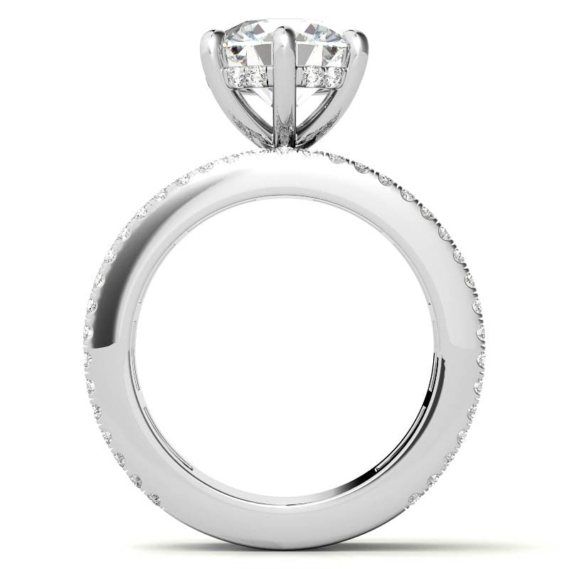 Round and Princess cut Moissanite Engagement Ring with Hidden Halo
