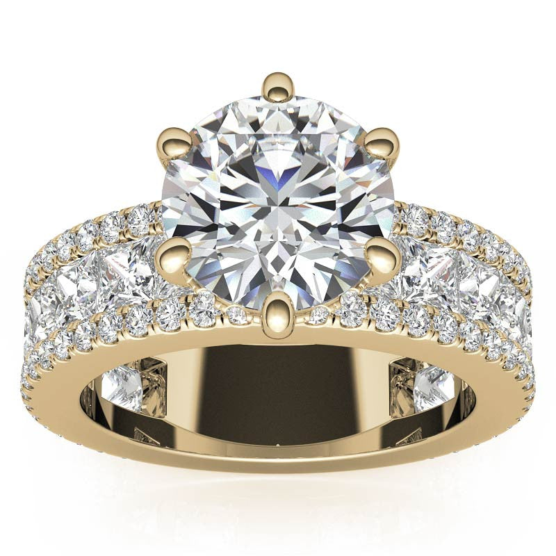 Round and Princess cut Moissanite Engagement Ring with Hidden Halo