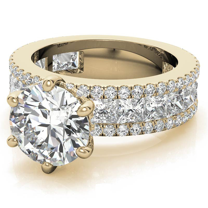 Round and Princess cut Moissanite Engagement Ring with Hidden Halo
