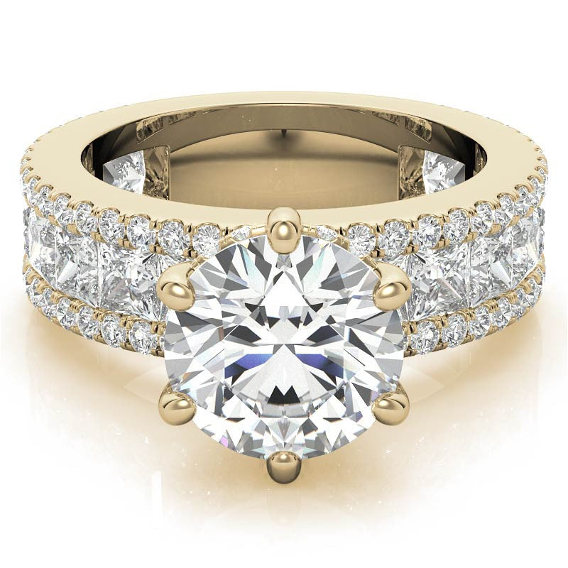 Round and Princess cut Moissanite Engagement Ring with Hidden Halo