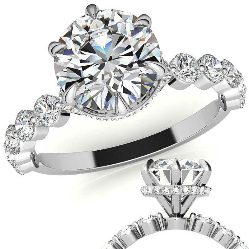 Round Brilliant Moissanite Engagement Ring with Hidden Halo