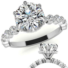 Round Brilliant Moissanite Engagement Ring with Hidden Halo