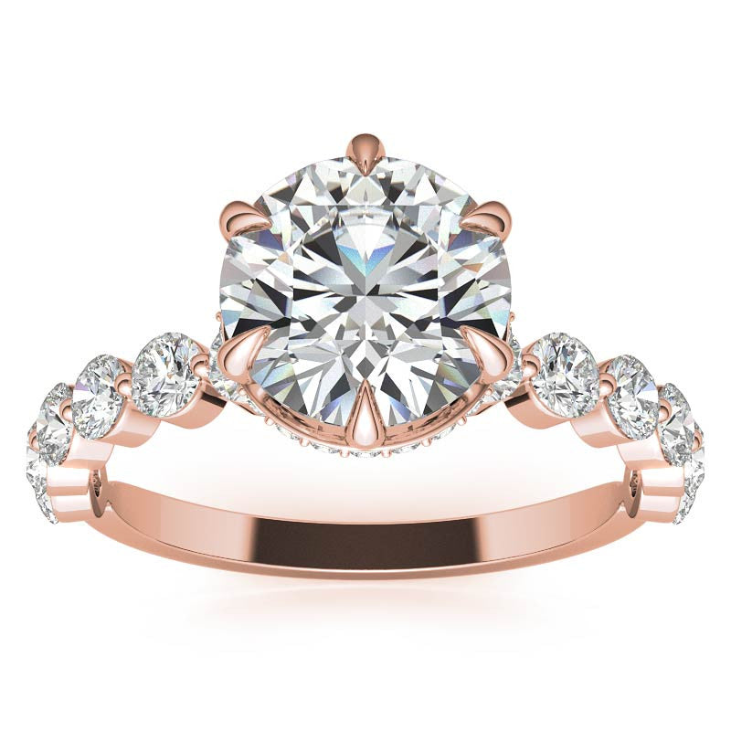 Round Brilliant Moissanite Engagement Ring with Hidden Halo
