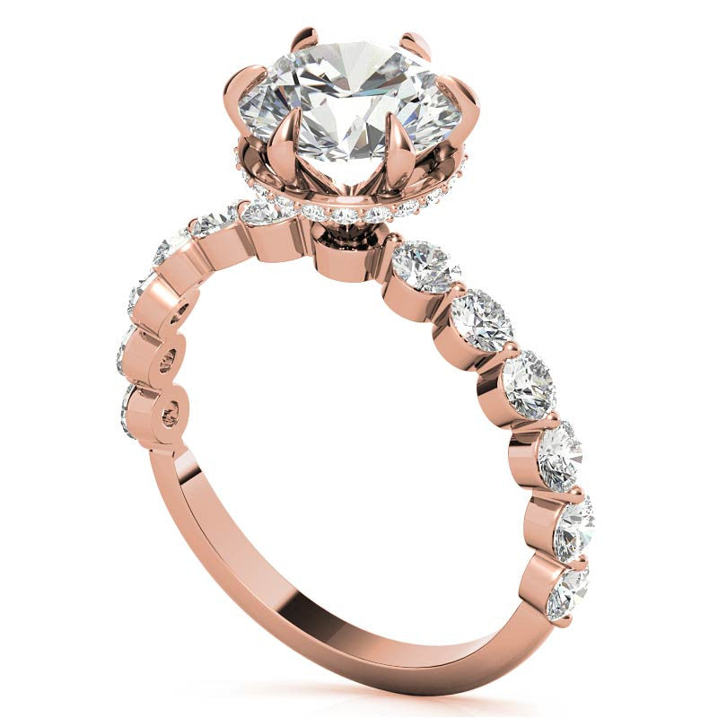 Round Brilliant Moissanite Engagement Ring with Hidden Halo