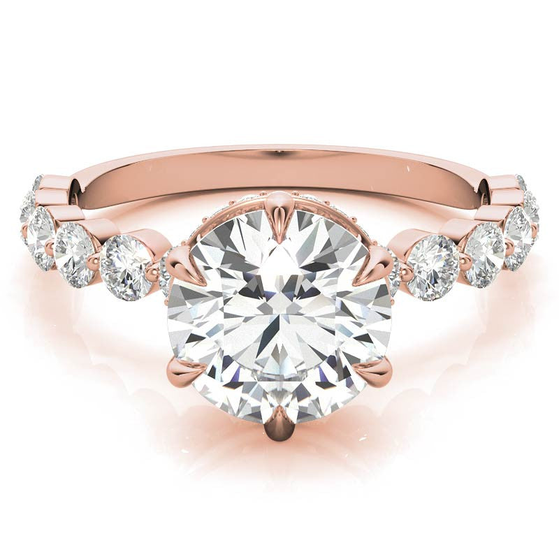 Round Brilliant Moissanite Engagement Ring with Hidden Halo