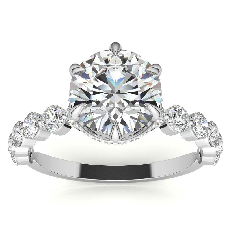 Round Brilliant Moissanite Engagement Ring with Hidden Halo