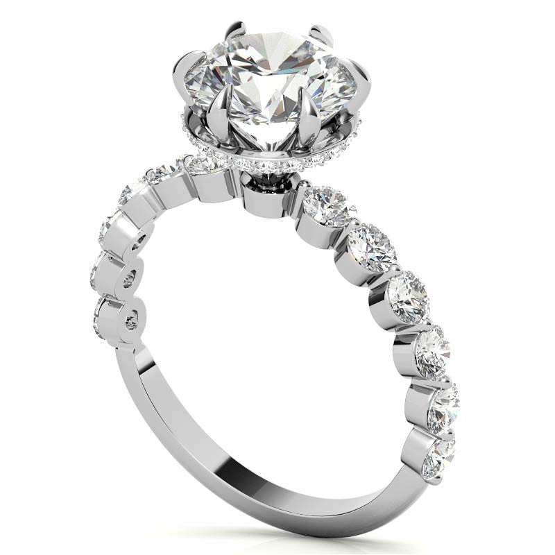Round Brilliant Moissanite Engagement Ring with Hidden Halo