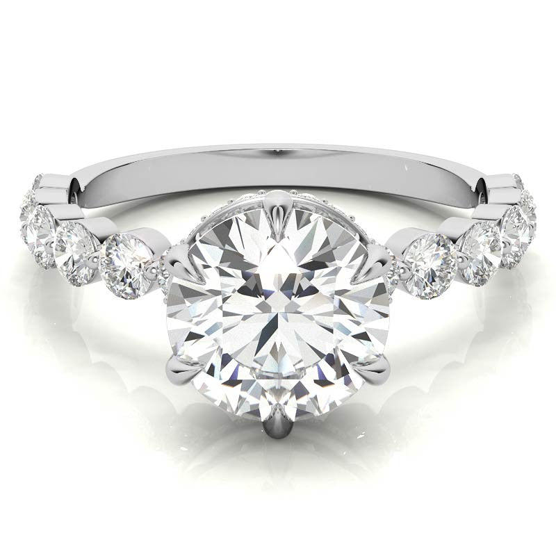 Round Brilliant Moissanite Engagement Ring with Hidden Halo