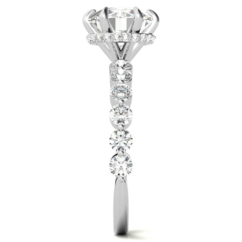Round Brilliant Moissanite Engagement Ring with Hidden Halo