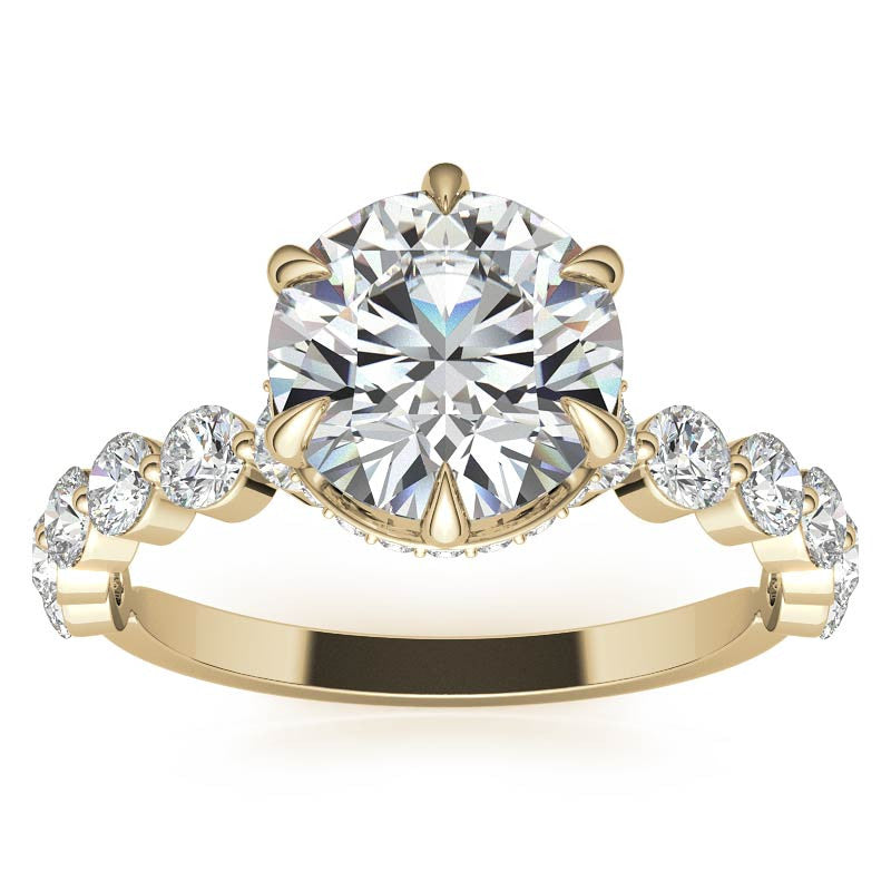 Round Brilliant Moissanite Engagement Ring with Hidden Halo