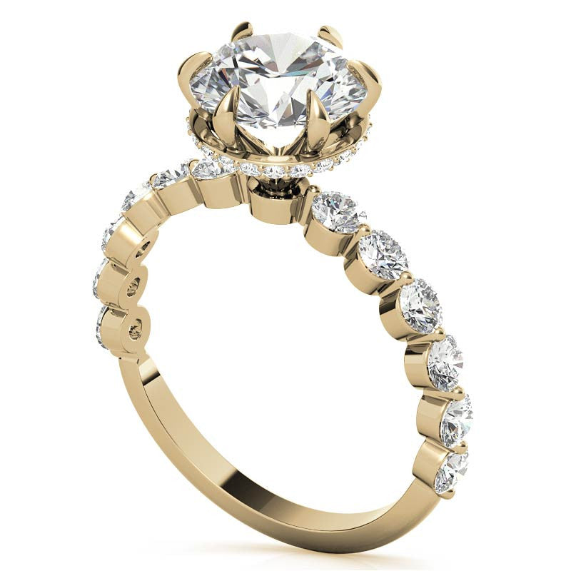 Round Brilliant Moissanite Engagement Ring with Hidden Halo