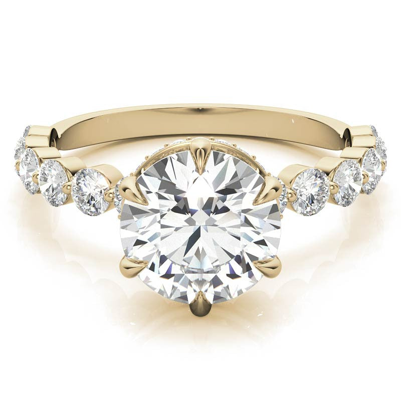 Round Brilliant Moissanite Engagement Ring with Hidden Halo