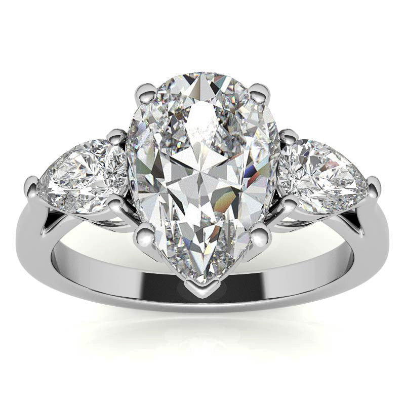 Pear 3-Stone Moissanite Engagement Ring