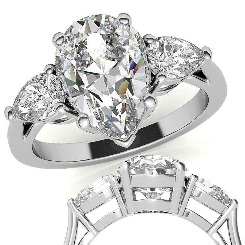 Pear 3-Stone Moissanite Engagement Ring