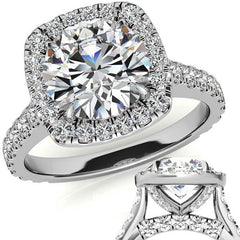 Round Cathedral Moissanite Cushion Halo Accented Engagement Ring
