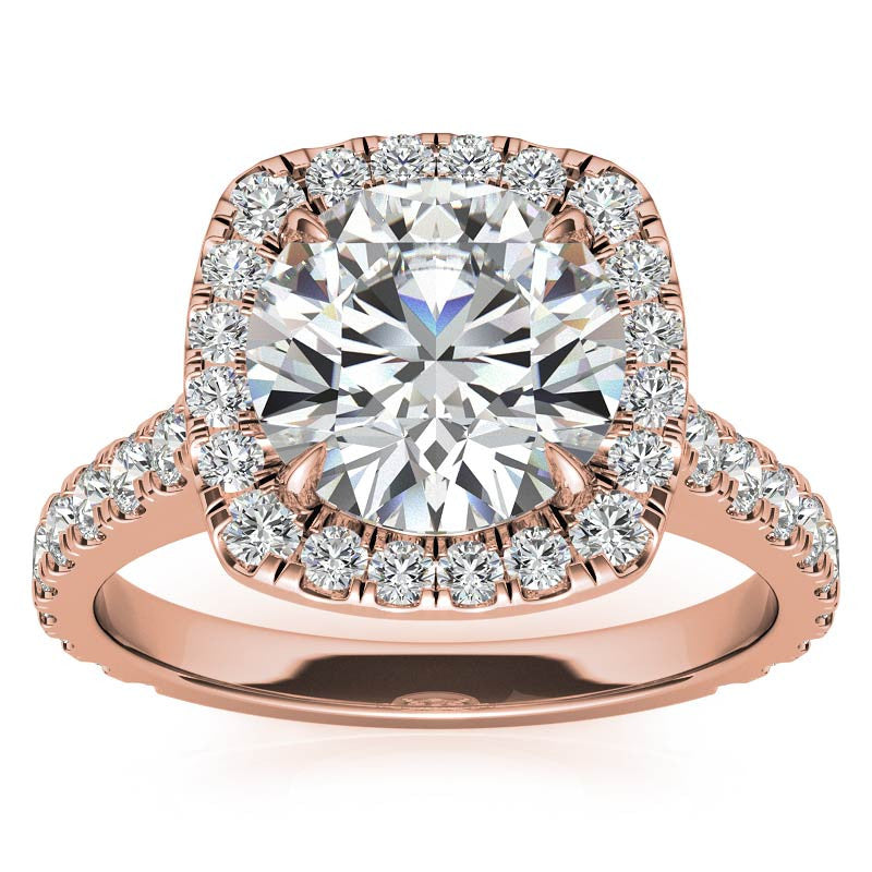 Round Cathedral Moissanite Cushion Halo Accented Engagement Ring