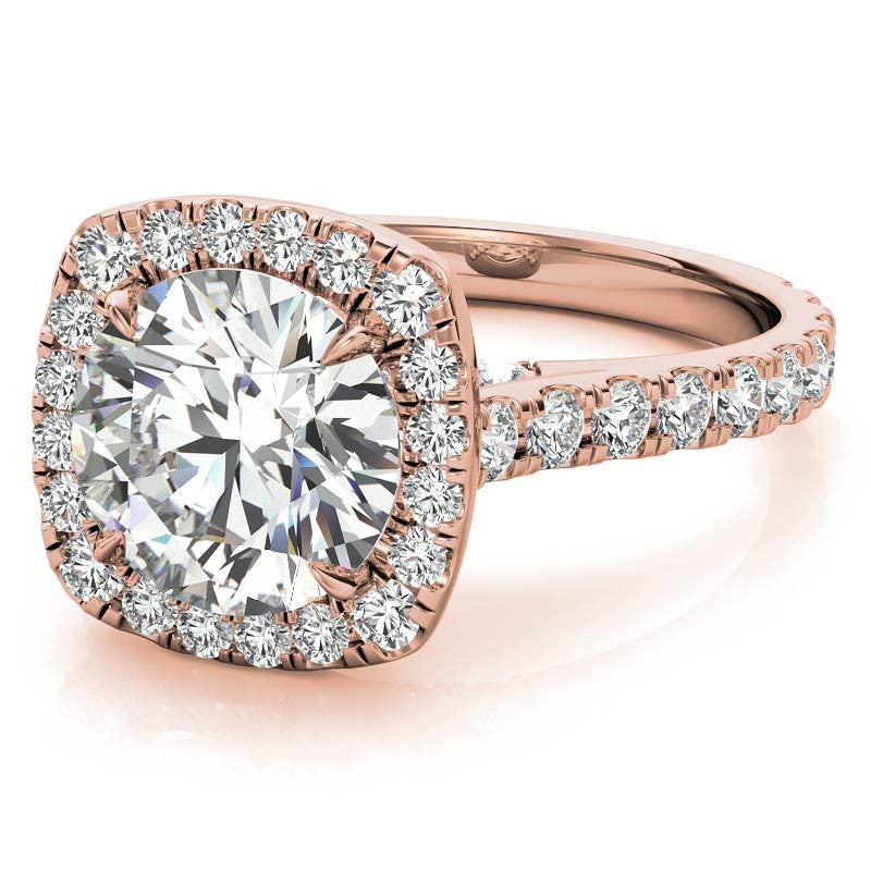 Round Cathedral Moissanite Cushion Halo Accented Engagement Ring