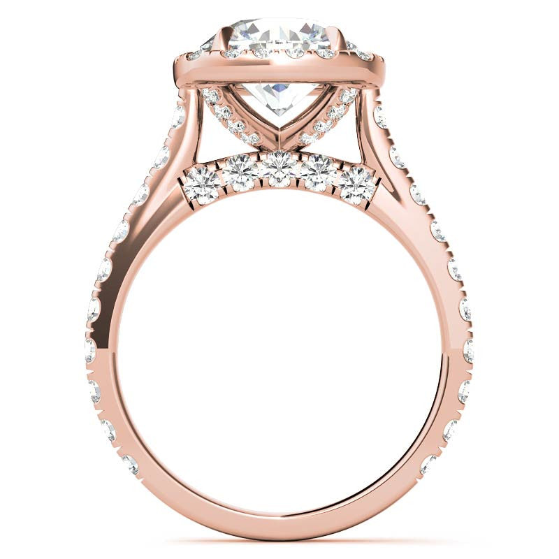 Round Cathedral Moissanite Cushion Halo Accented Engagement Ring