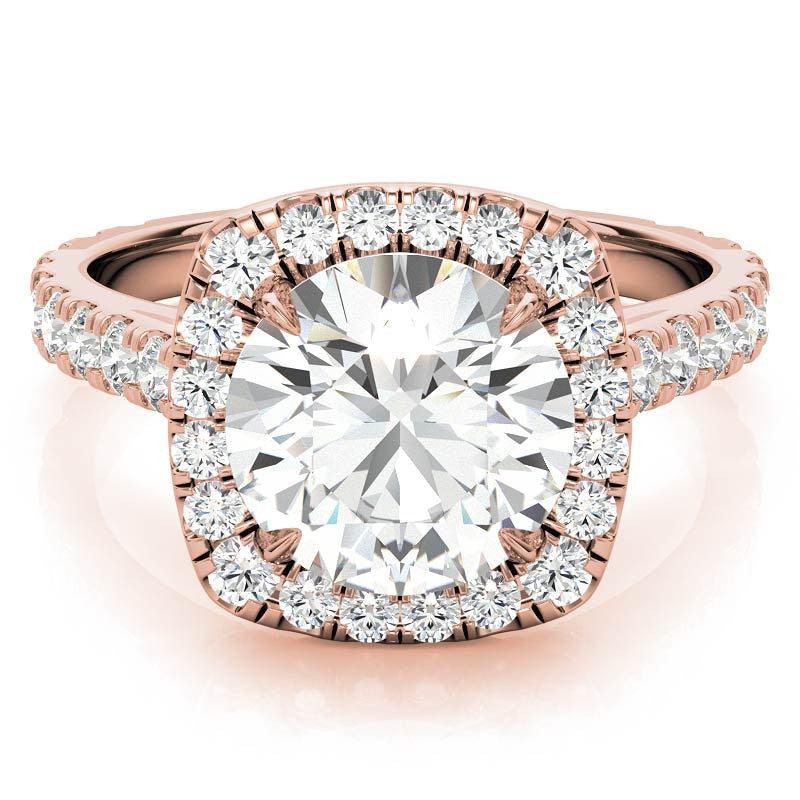 Round Cathedral Moissanite Cushion Halo Accented Engagement Ring