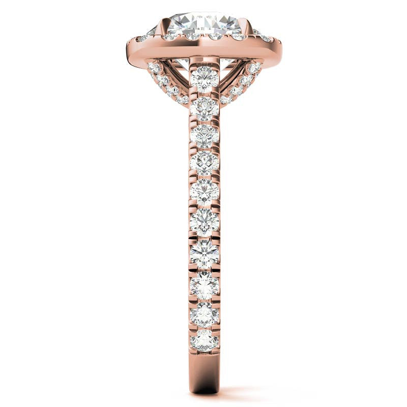 Round Cathedral Moissanite Cushion Halo Accented Engagement Ring