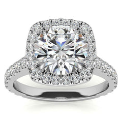 Round Cathedral Moissanite Cushion Halo Accented Engagement Ring