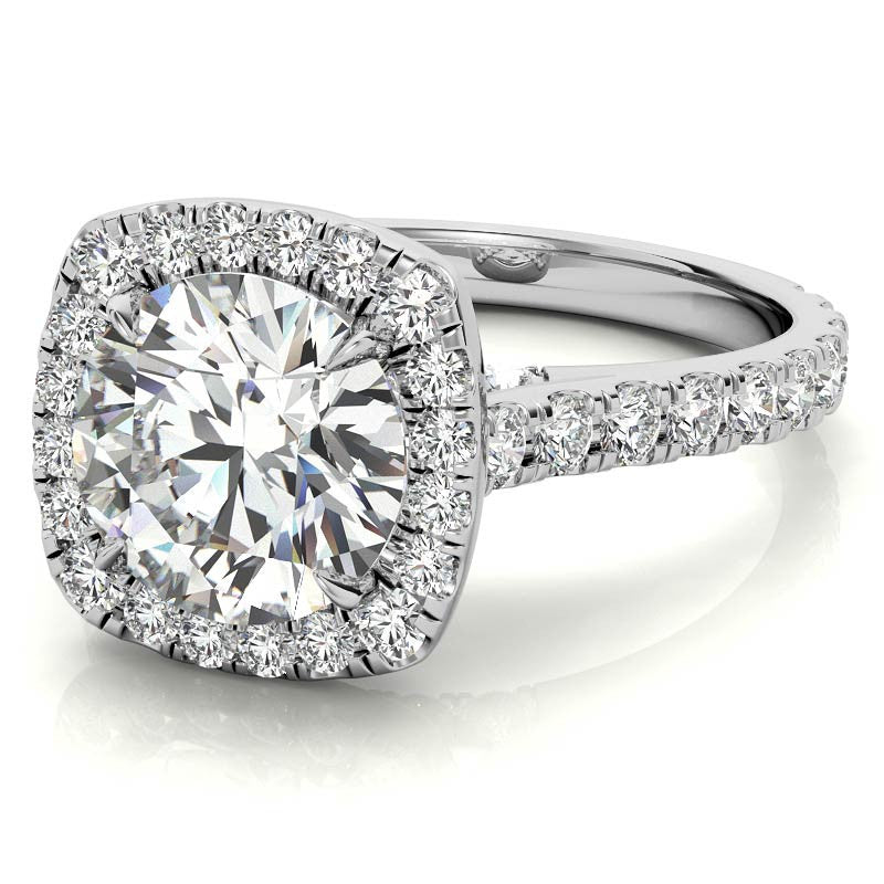 Round Cathedral Moissanite Cushion Halo Accented Engagement Ring