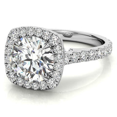 Round Cathedral Moissanite Cushion Halo Accented Engagement Ring