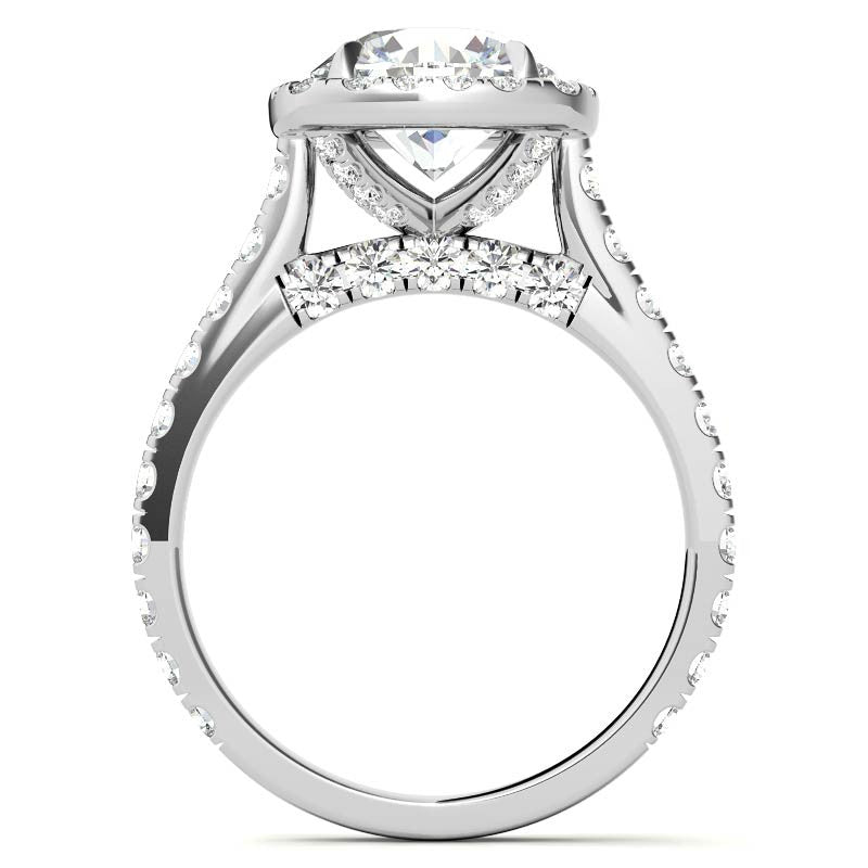 Round Cathedral Moissanite Cushion Halo Accented Engagement Ring