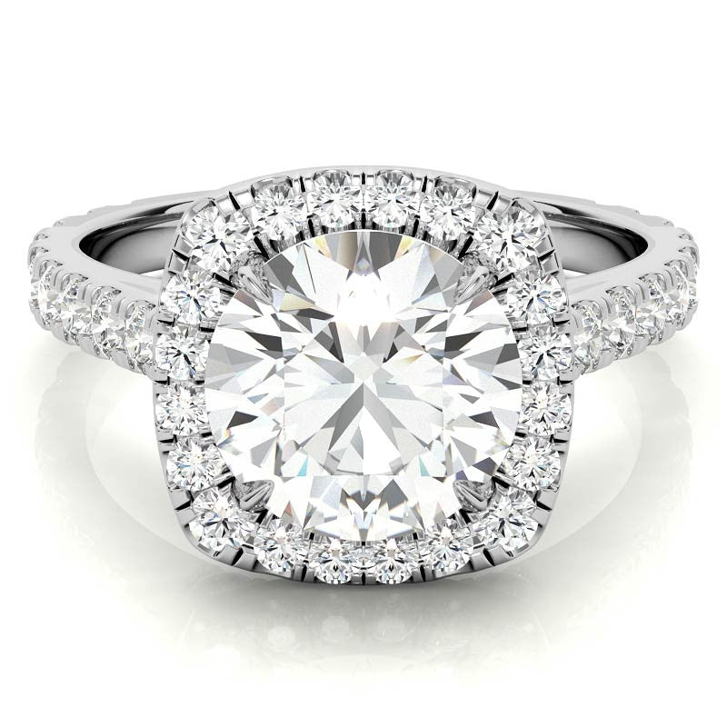 Round Cathedral Moissanite Cushion Halo Accented Engagement Ring