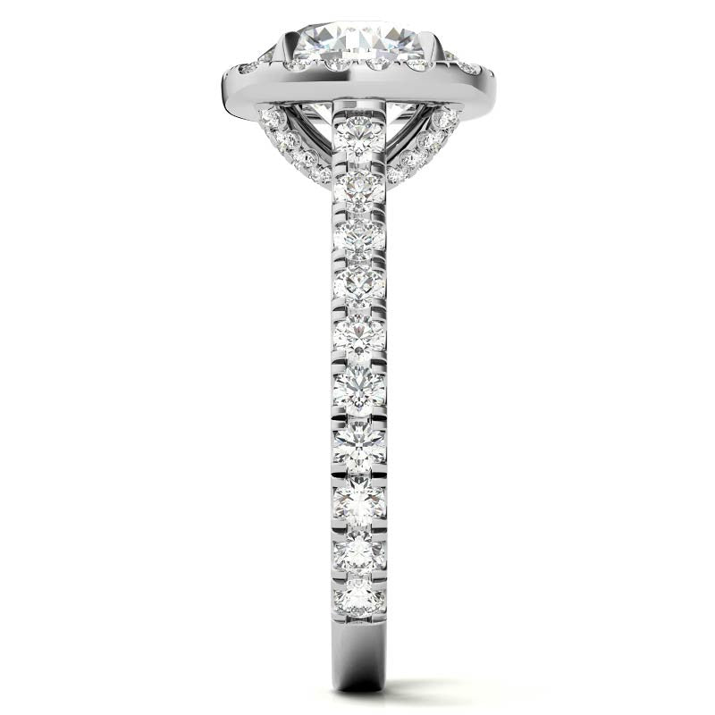 Round Cathedral Moissanite Cushion Halo Accented Engagement Ring