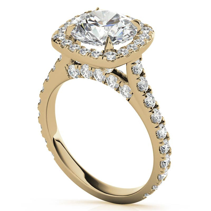 Round Cathedral Moissanite Cushion Halo Accented Engagement Ring