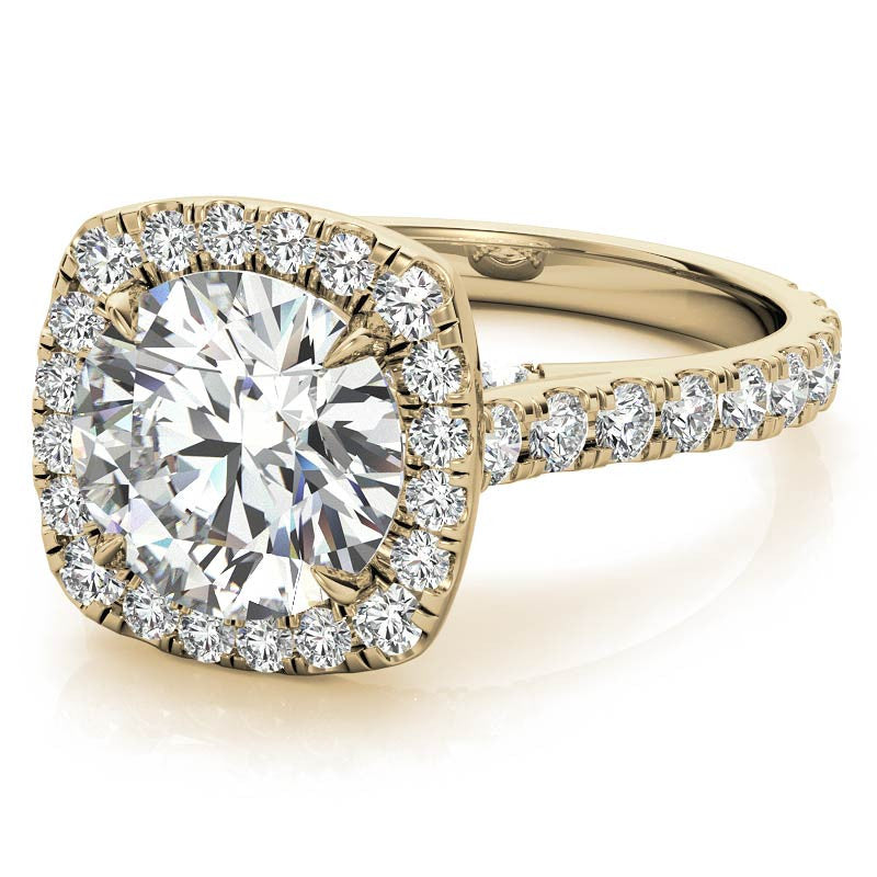 Round Cathedral Moissanite Cushion Halo Accented Engagement Ring