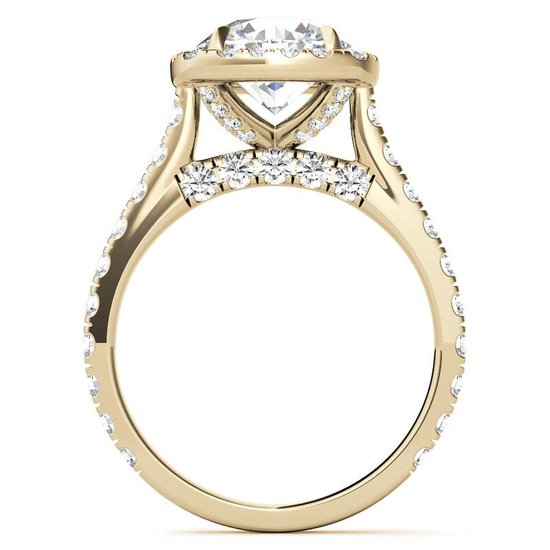Round Cathedral Moissanite Cushion Halo Accented Engagement Ring