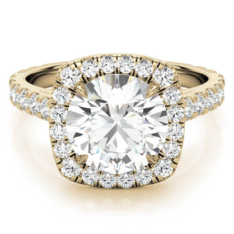 Round Cathedral Moissanite Cushion Halo Accented Engagement Ring