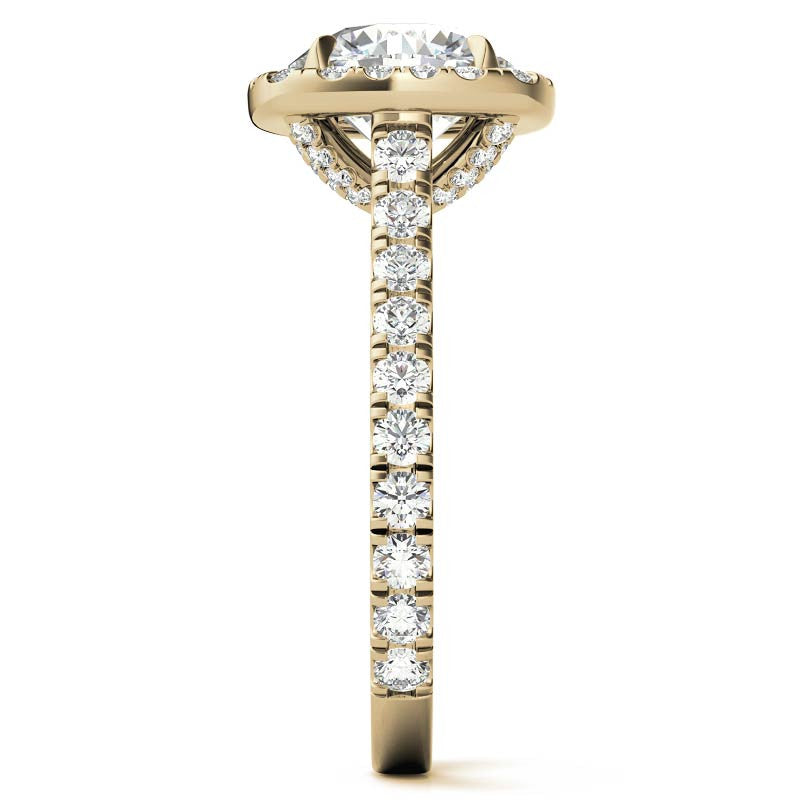 Round Cathedral Moissanite Cushion Halo Accented Engagement Ring