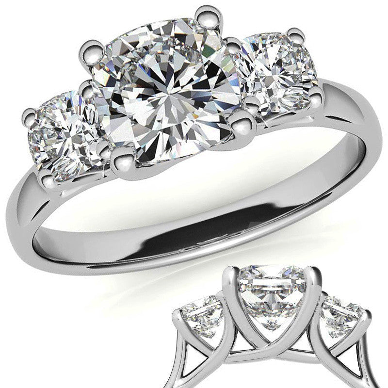 Cushion Trellis Moissanite Three-Stone Engagement Ring