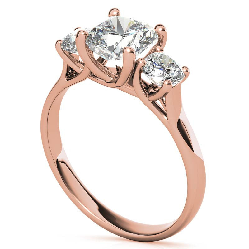 Cushion Trellis Moissanite Three-Stone Engagement Ring