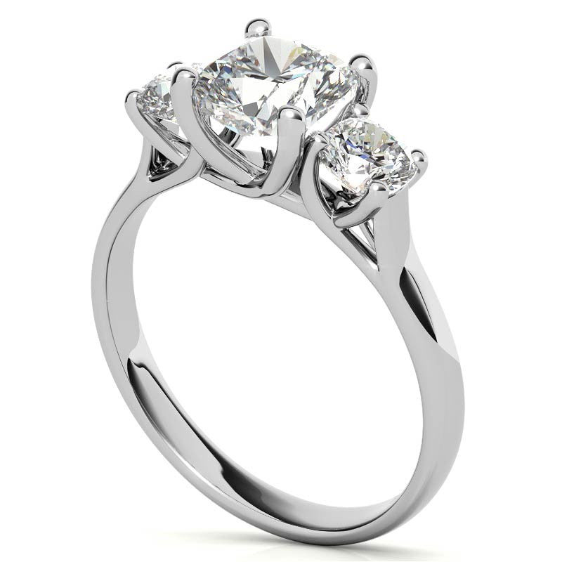 Cushion Trellis Moissanite Three-Stone Engagement Ring
