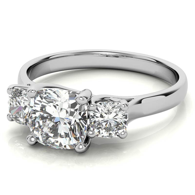 Cushion Trellis Moissanite Three-Stone Engagement Ring