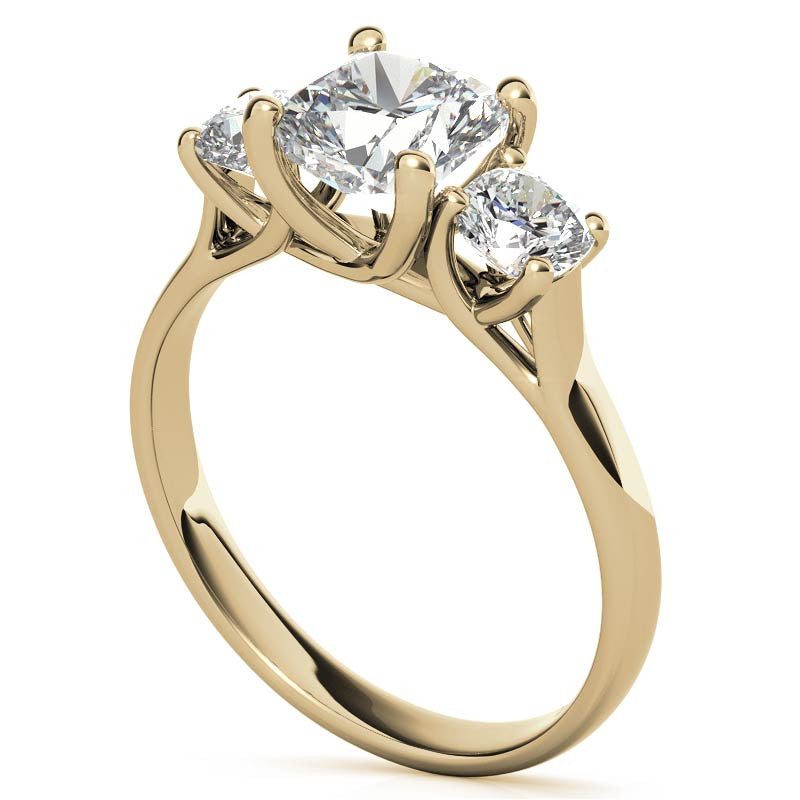 Cushion Trellis Moissanite Three-Stone Engagement Ring