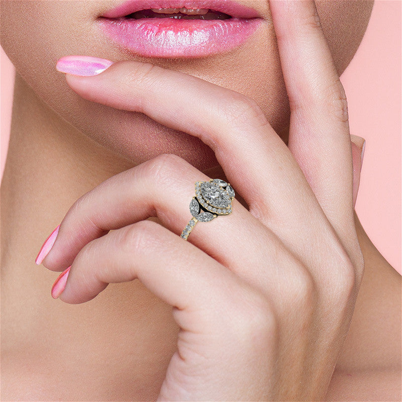 Marquise Halo Floral Moissanite Engagement Ring